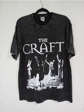 The Craft Black Acid Wash Graphic T-Shirt L Digiprint Apparel 100% Cotton Unisex